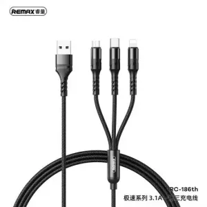 Remax Rc-186Th Speed Series 3 In 1 2.1A Charging Cable - Black Trending Now Offer Special Surprise Sale