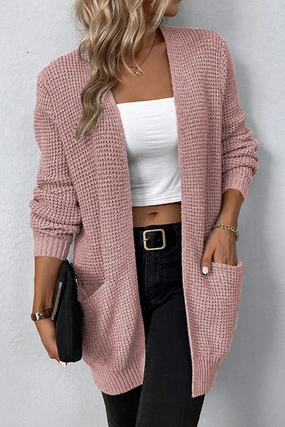 Rib-Knit Open Front Pocketed Cardigan Weekend Sale Special