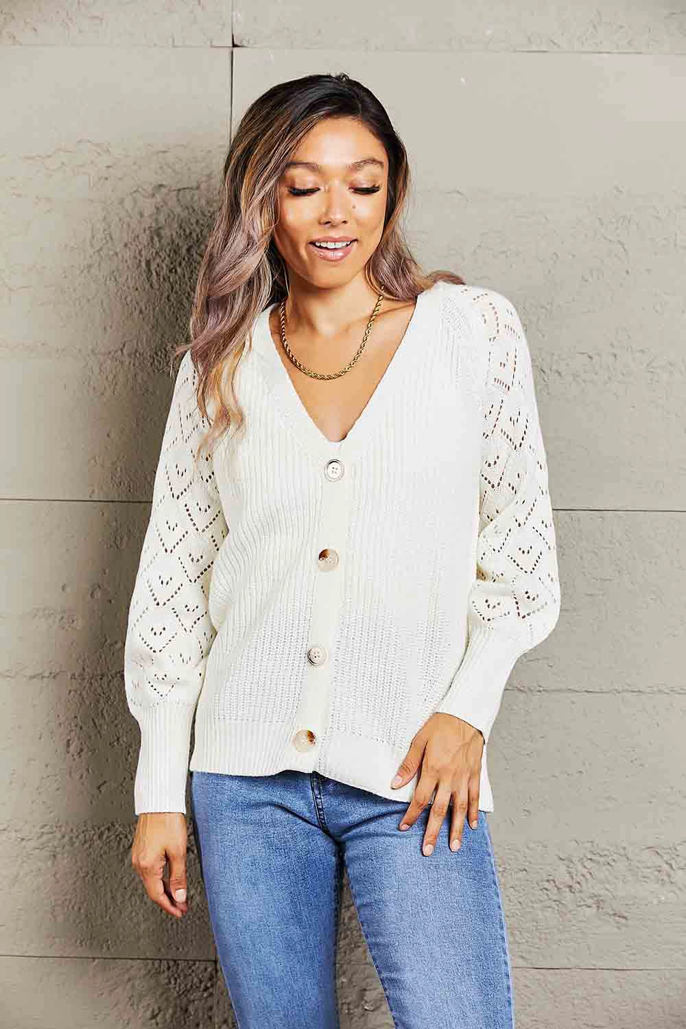 Rib-Knit Plunge Raglan Sleeve Cardigan Mega Sale Now