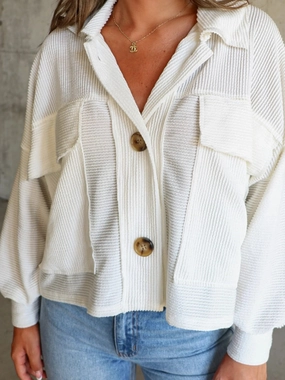Ribbed Collared Neck Button Up Jacket Limited Time Hot Deal