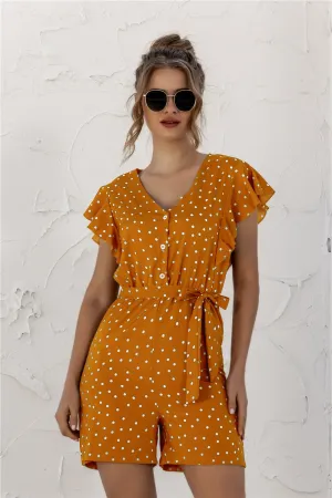 Dont Miss Big Savings Ruffled Polka Dot Half Button Romper