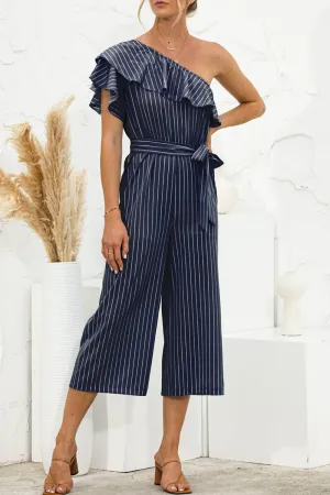 Ruffled Single Shoulder Tie Waist Jumpsuit Surprise Discount Today
