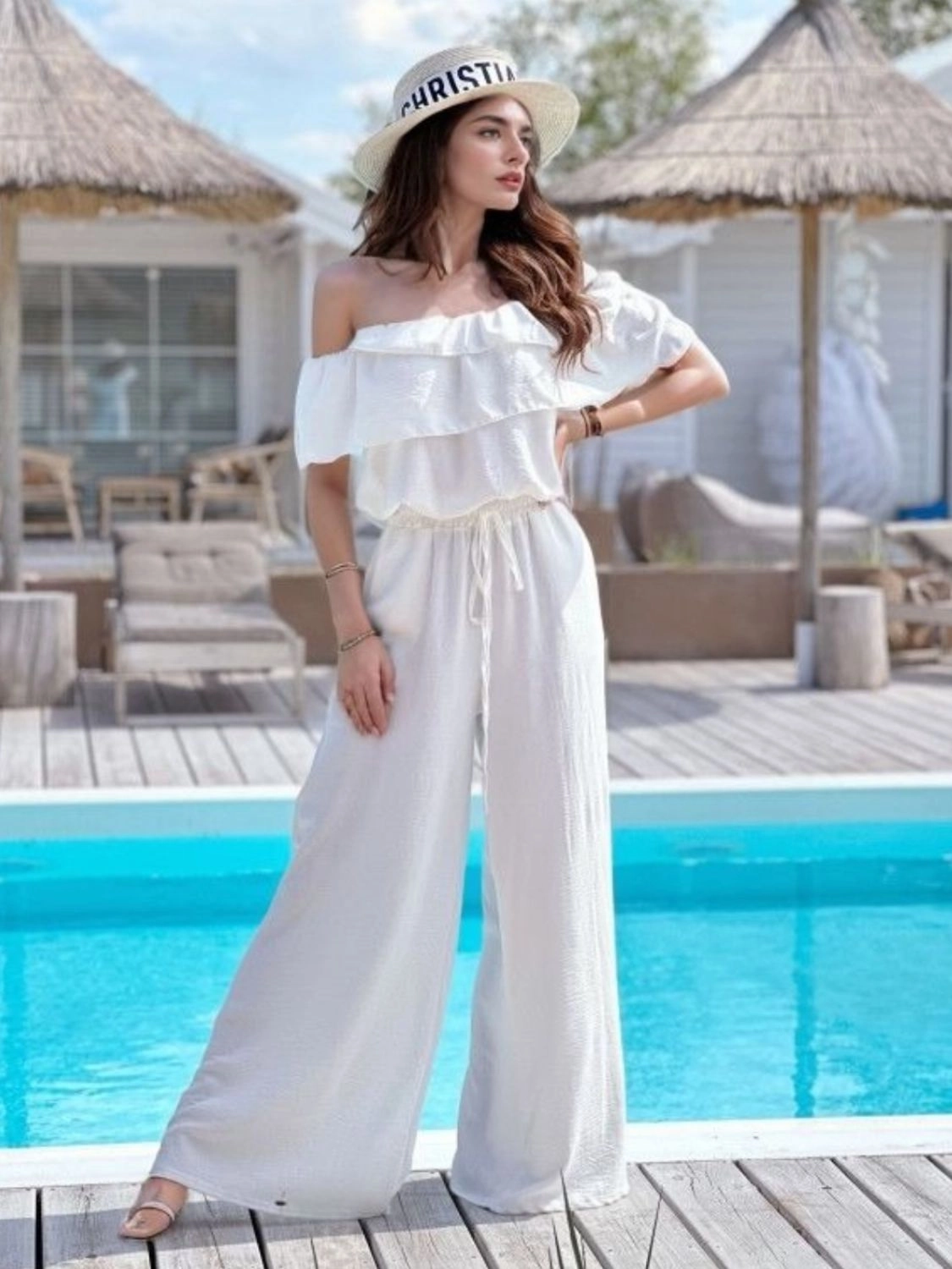 Ruffled Off  Shoulder Wide Leg Jumpsuit MustHave Gift Ideas Limited Time Sale