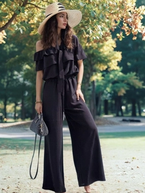 Ruffled Off  Shoulder Wide Leg Jumpsuit Today Only Offer