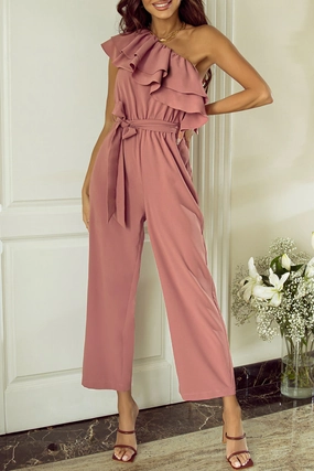 Deal Frenzy Today Ruffled Tied One-Shoulder Jumpsuit