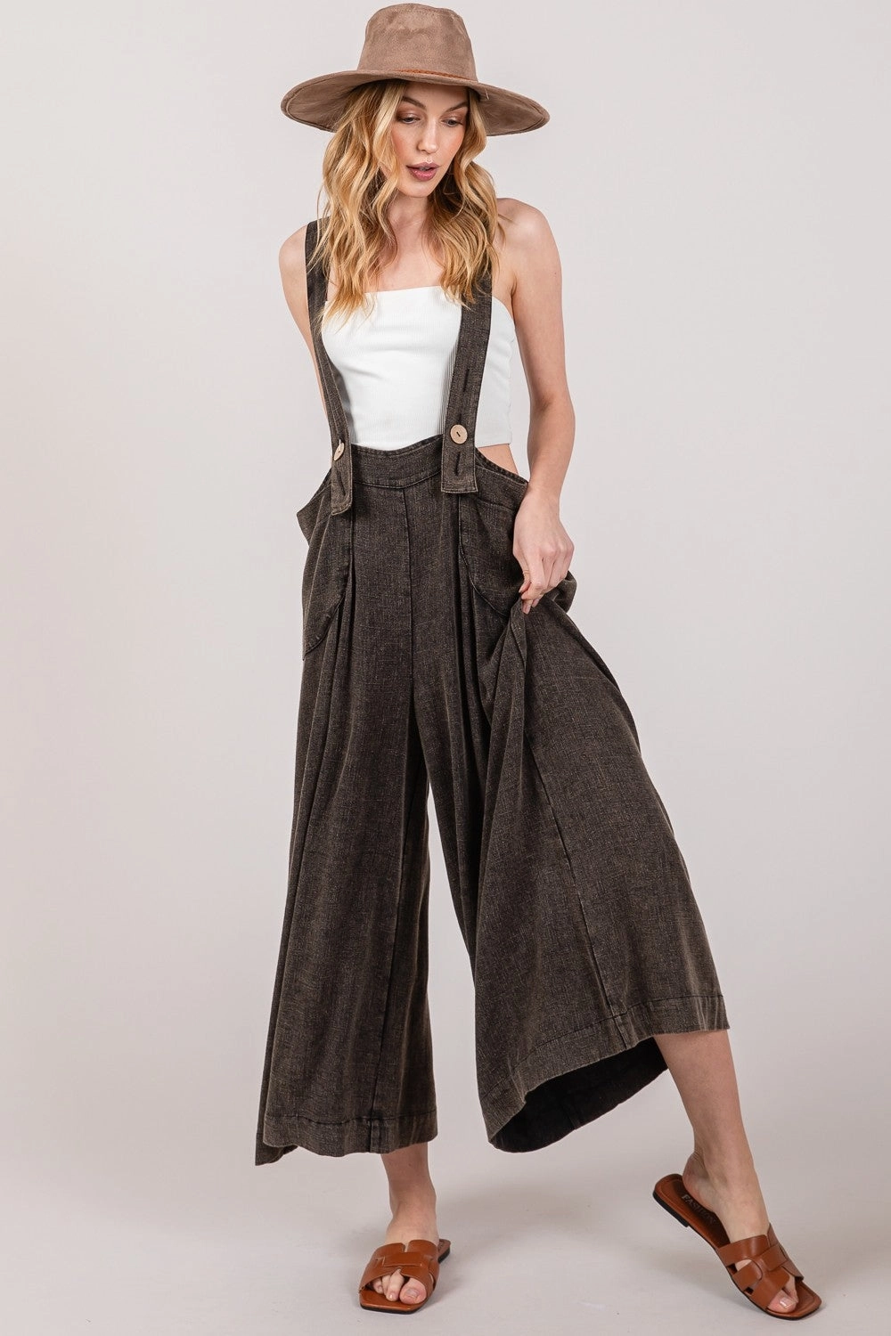 Price Drop Today Sage   Fig Full Size Wide Strap Wide Leg Overalls
