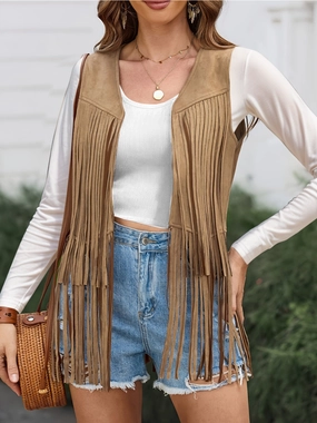 Fringe Open Front Vest Coat Big Savings Today