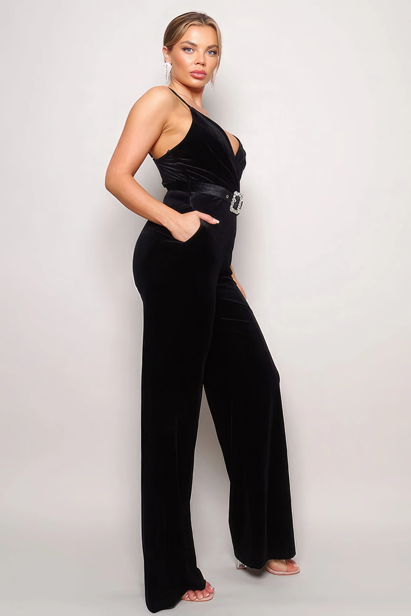 Samba Rhinestone Belt Velvet Jumpsuit Today Only Hot Sale Shop the Savings Now