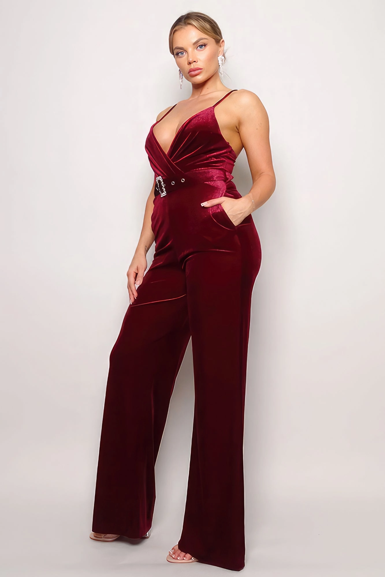 Today Only Hot Sale Best Price Online Samba Rhinestone Belt Velvet Jumpsuit