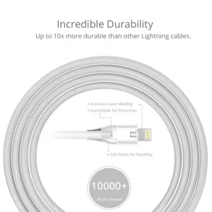 Tronsmart Double Braided Lightning Cable Mfi Certified 1.2 M / 4 Feet Length - White Price Drop Alert MustShop Sale
