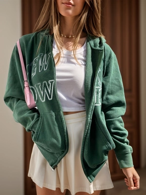 Special Savings Today Letter Graphic Zip Up Long Sleeve Hooded Jacket
