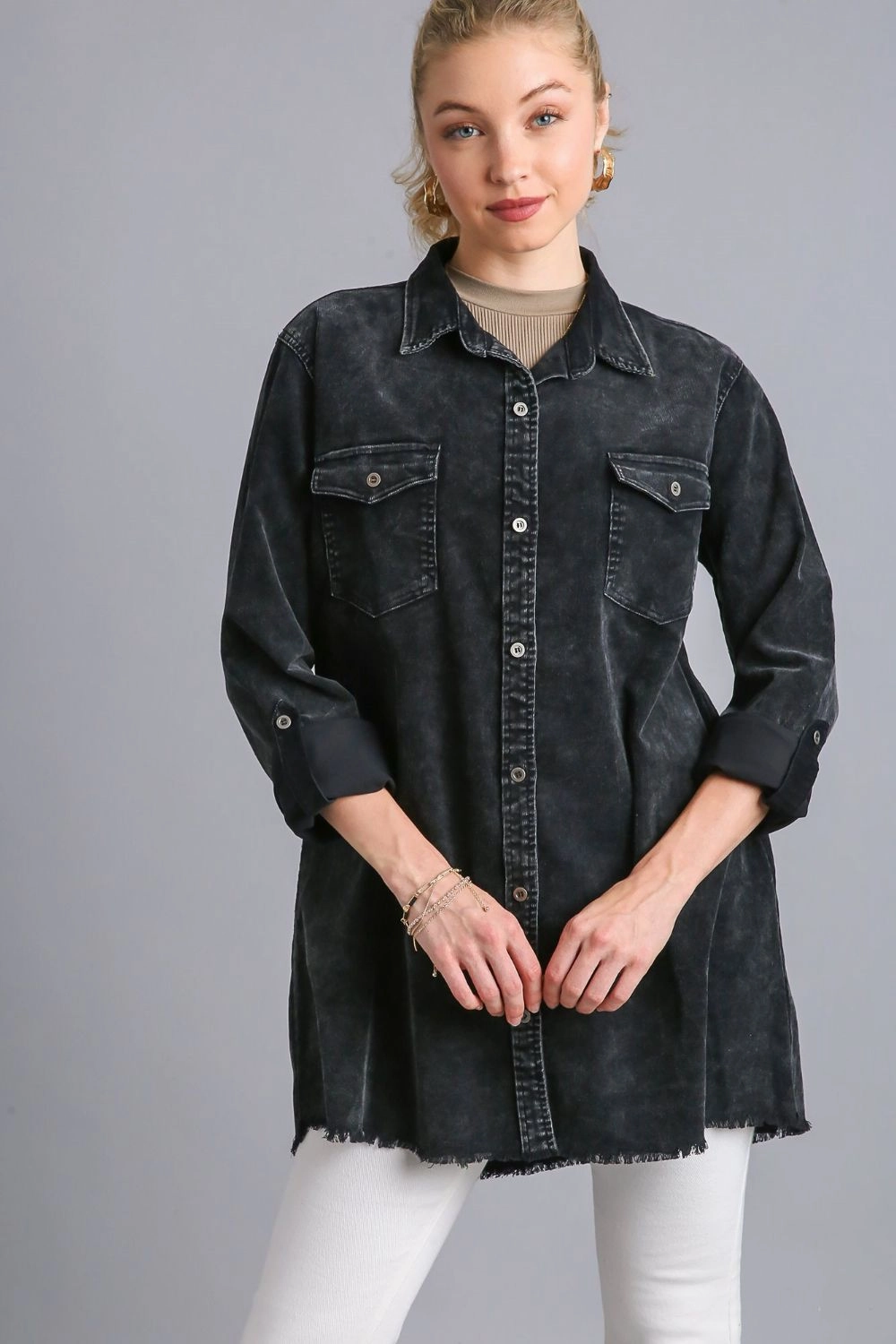 Umgee Raw Hem Button Down Denim Jacket With Chest Pockets Dont Miss This Deal