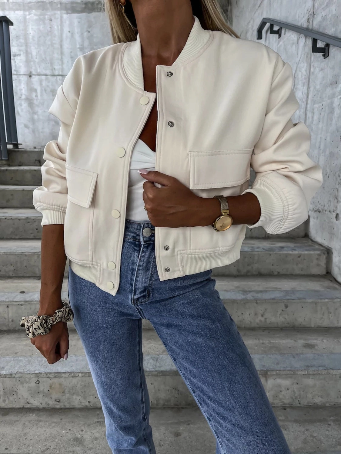 Baseball Collar Dropped Shoulder Jacket Save Today Event Flash Deal Today