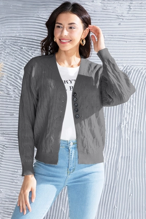 Cable-Knit Button Up Dropped Shoulder Cardigan Dont Miss This Steal