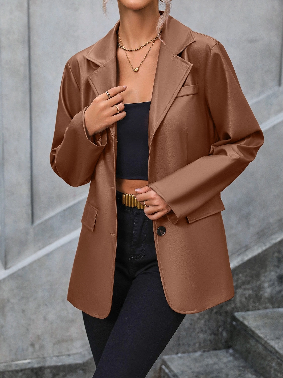 Ivy Lane Pocketed Button Up Collared Neck Blazer Price Drop Today