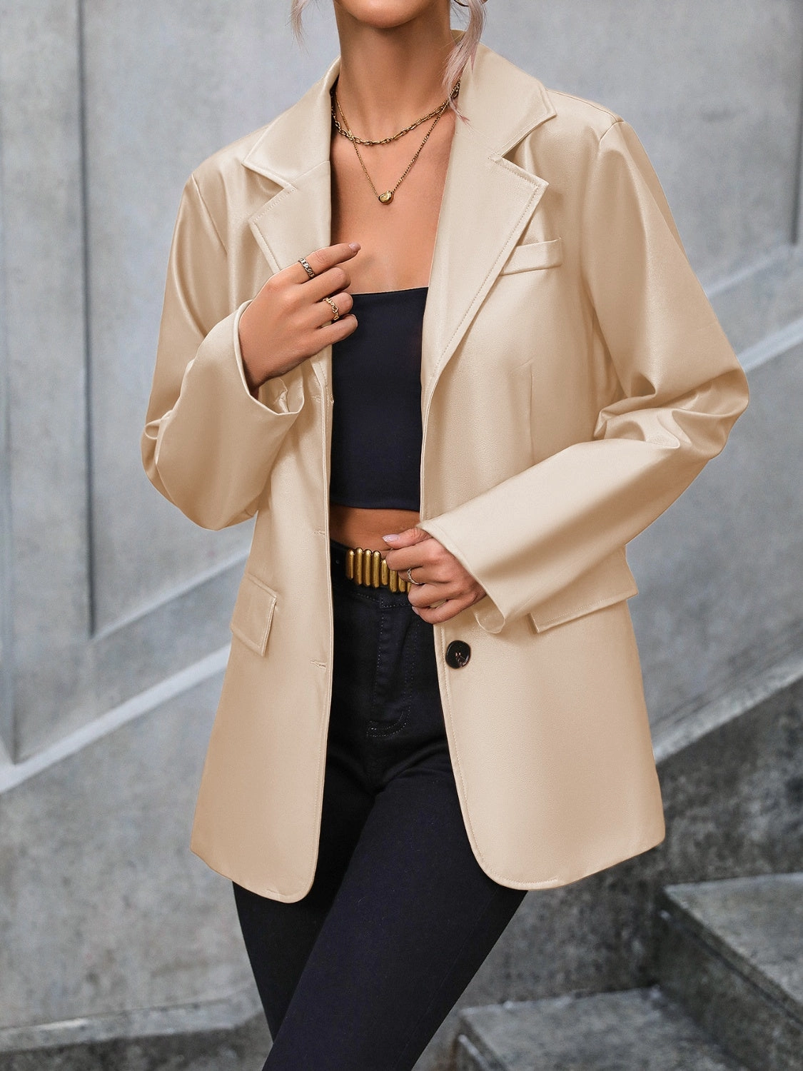 Ivy Lane Pocketed Button Up Collared Neck Blazer Weekend Flash Offer Grab Your Savings