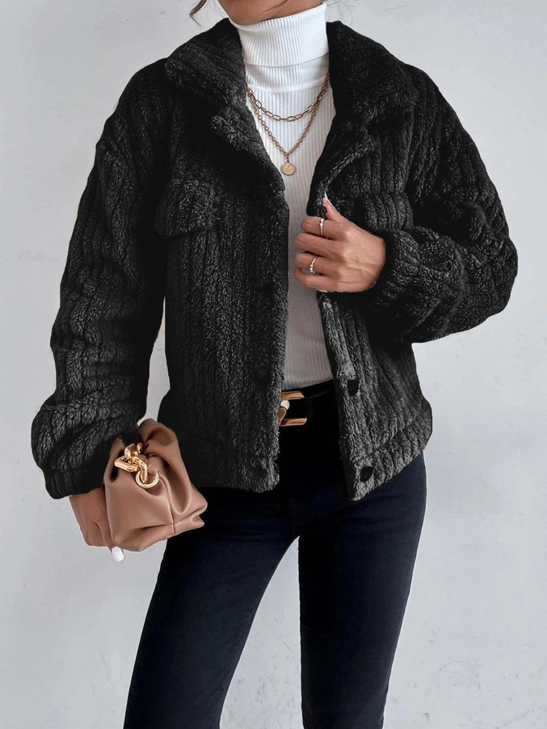 Collared Neck Drop Shoulder Jacket Trending Hot Deal Online Exclusive Deal