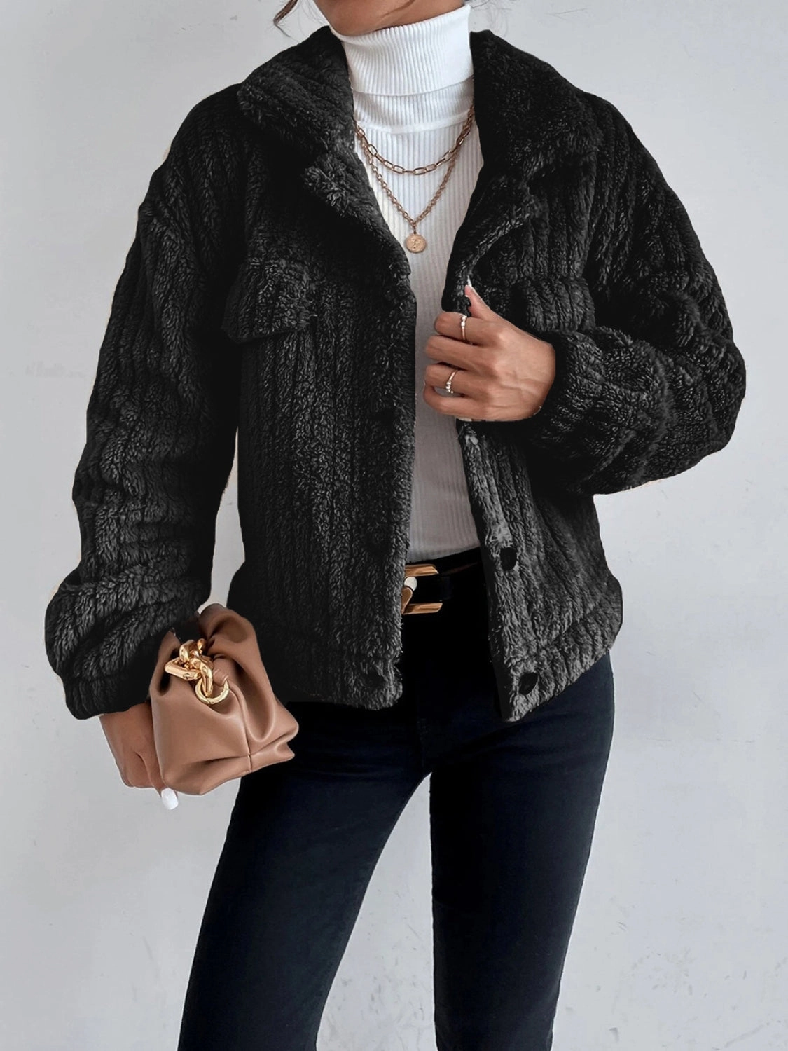 Collared Neck Drop Shoulder Jacket Shop Smart Save Online Exclusive Offer