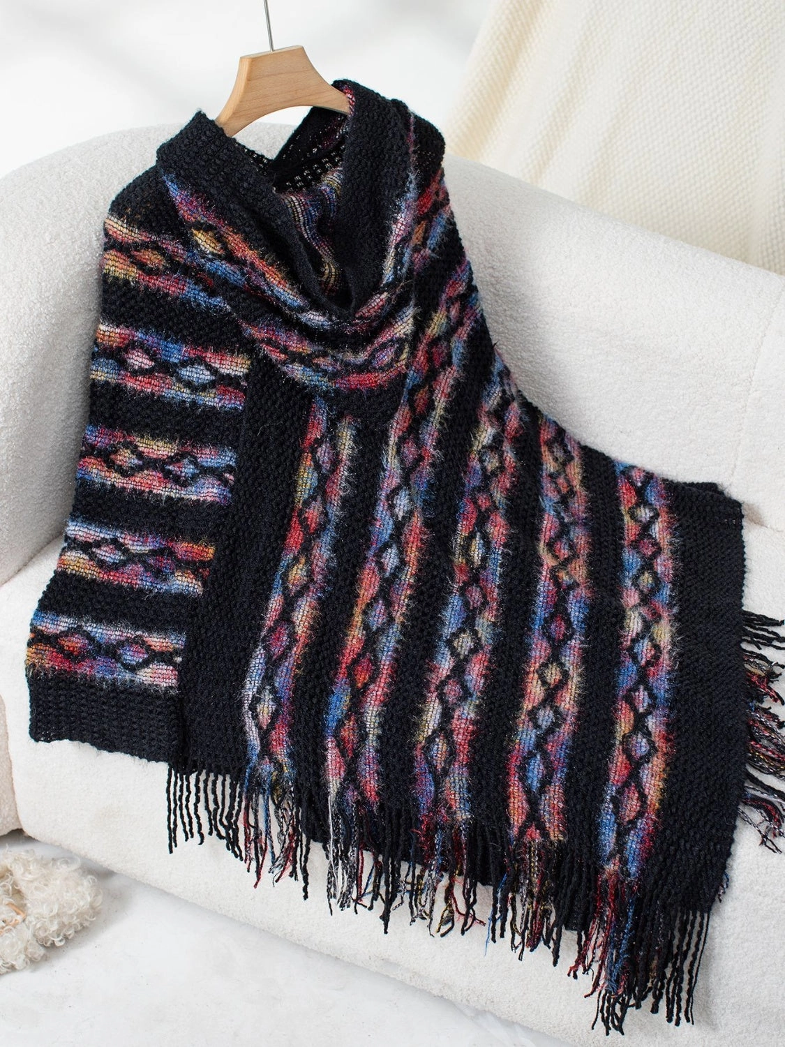 Fringe Contrast Hooded Poncho Online Exclusive Steal Today Only Special