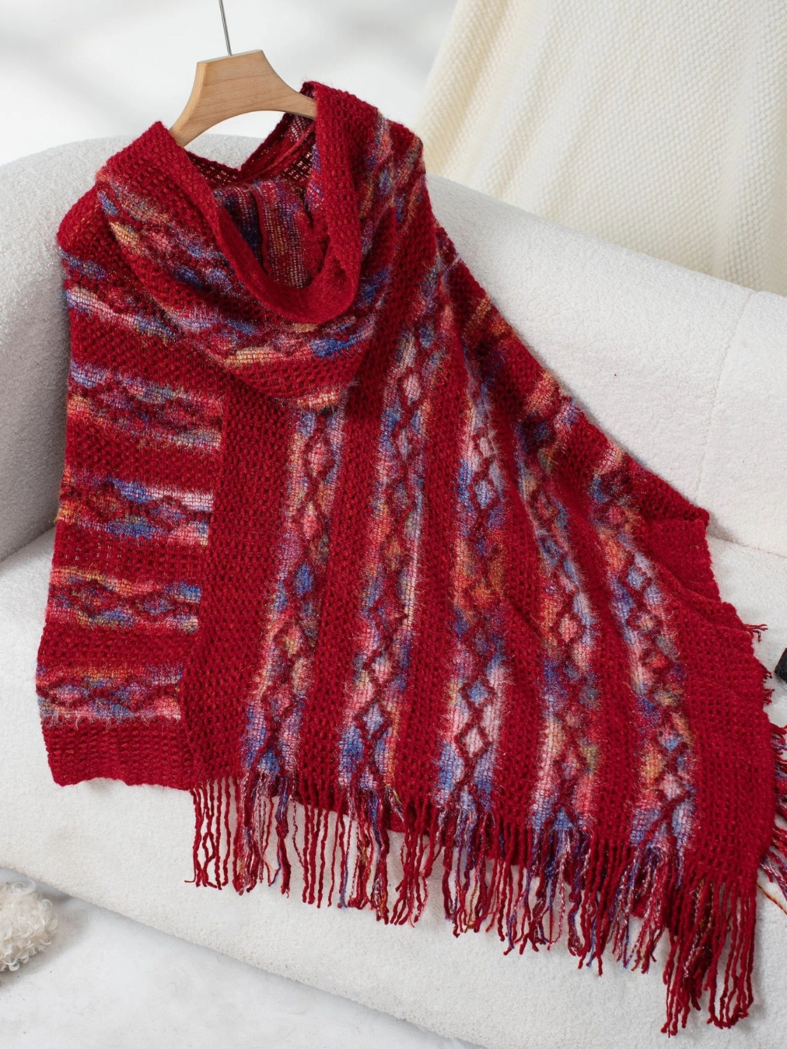 Fringe Contrast Hooded Poncho Special Price Today Shop Today Save