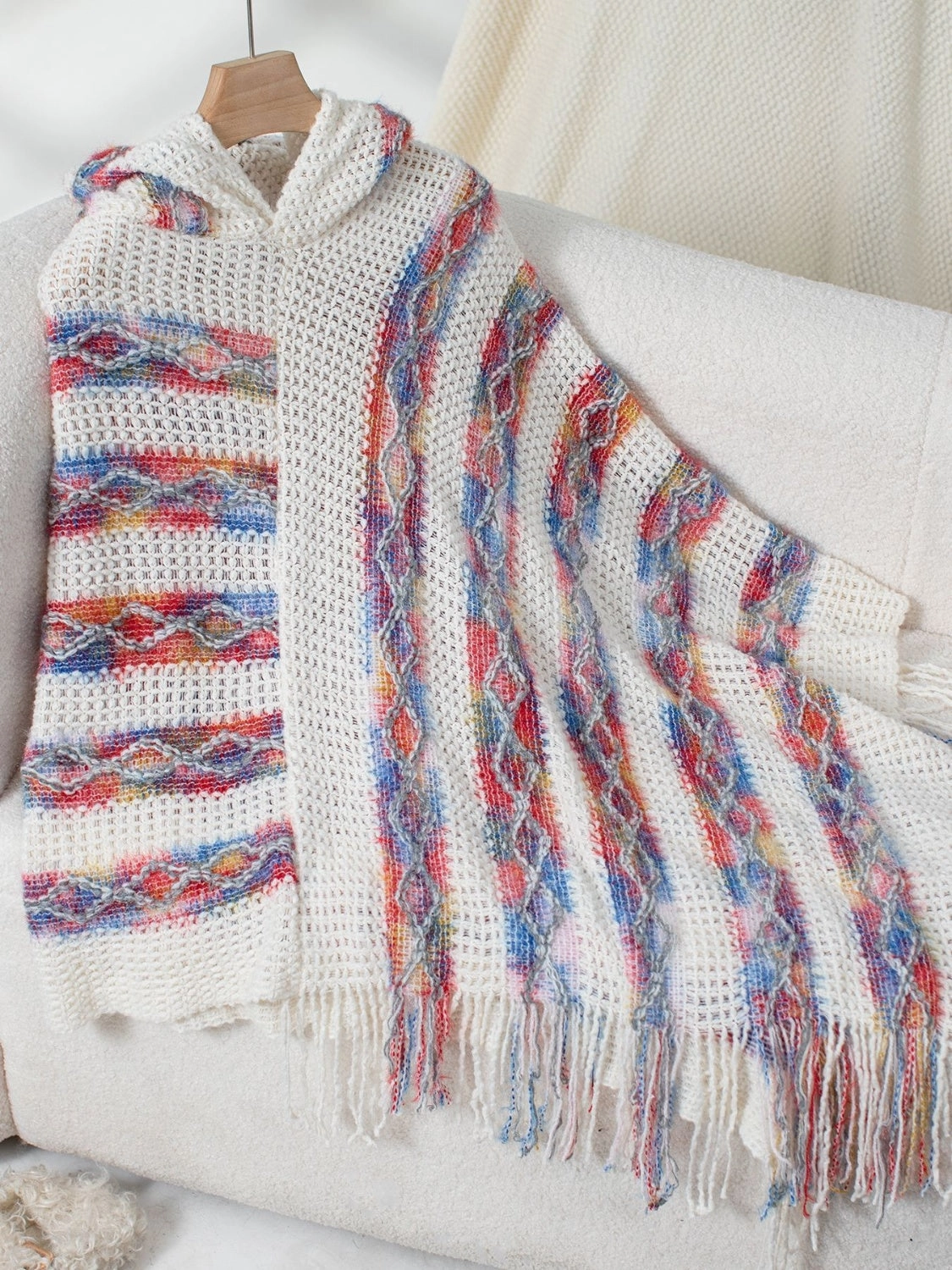 Hot Item Clearance Fringe Contrast Hooded Poncho