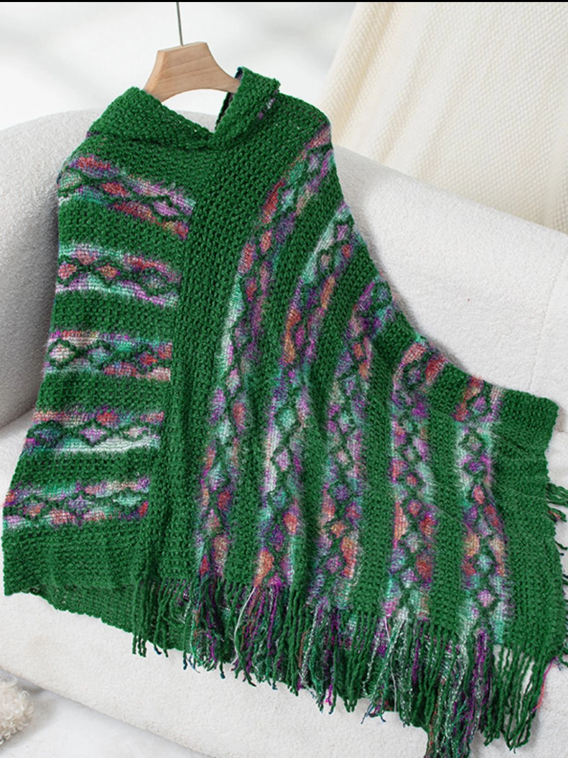 Hot Offer Inside Save Today Only Fringe Contrast Hooded Poncho