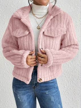 Fuzzy Button Up Collared Neck Jacket Limited Offer Alert Dont Miss Big Savings