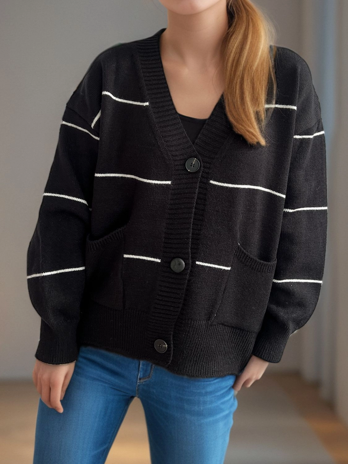 Limited Time Steal Deal Frenzy Today Striped Button Down V-Neck Long Sleeve Cardigan