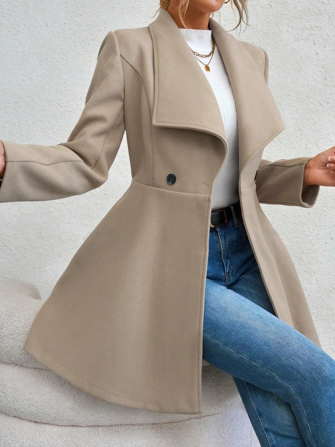 Weekend Sale Special Price Slash Today Collared Neck Button Up Long Sleeve Coat