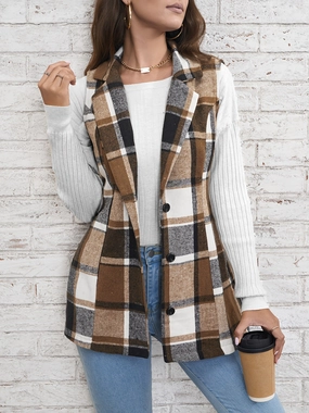 Trending Savings Now Plaid Button Down Vest Coat
