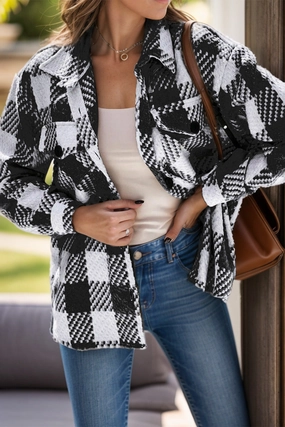 Plaid Button Up Long Sleeve Jacket Shop Smart Save
