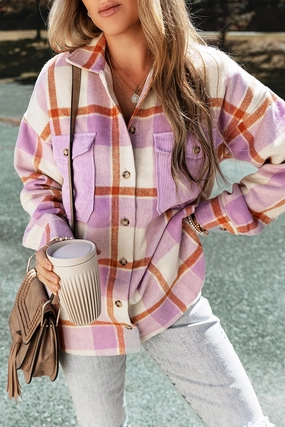 Plaid Corduroy Pockets Brushed Checkered Shacket Online Deal Frenzy Shop Hot Deals