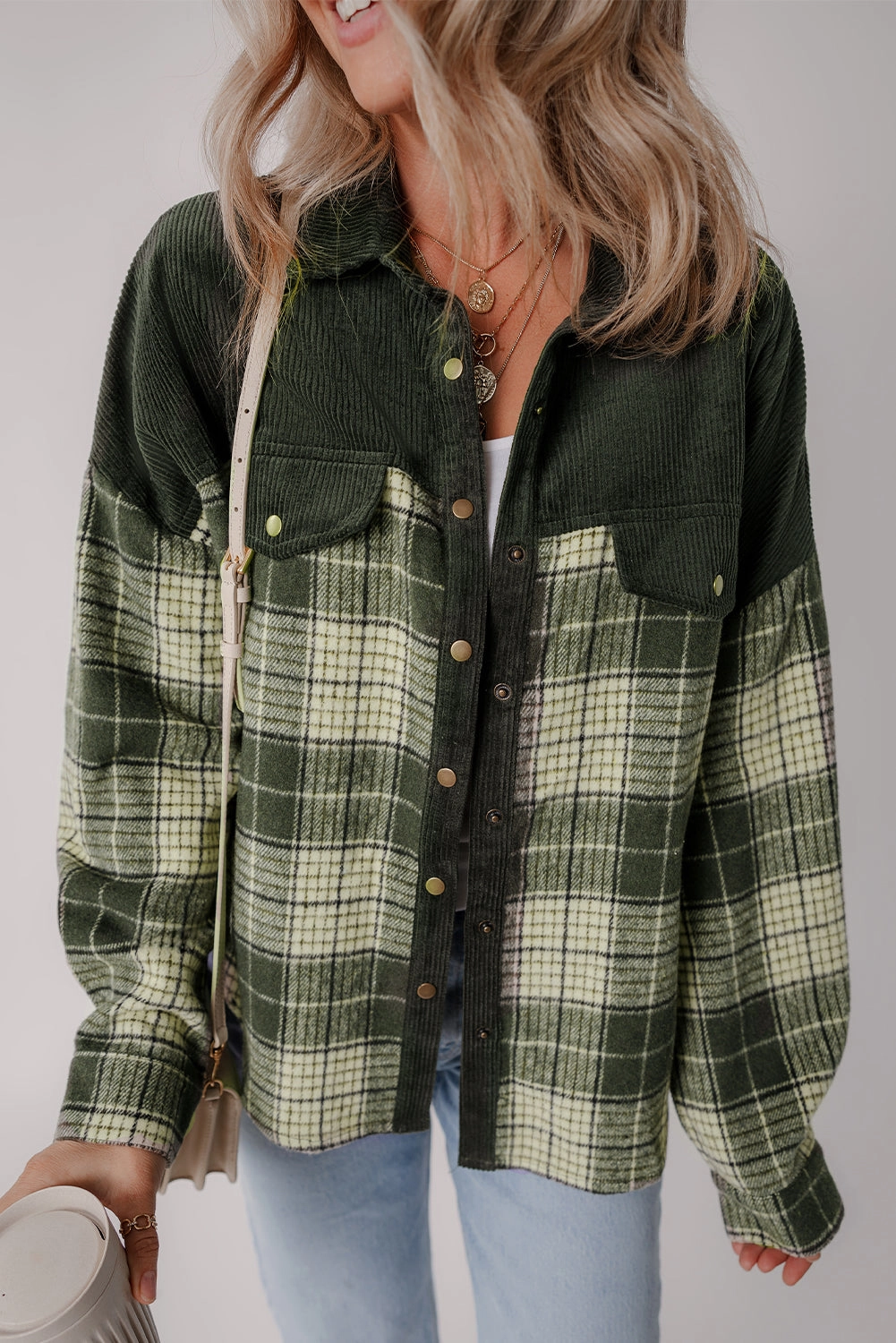 Snap Down Collared Neck Plaid Shacket Flash Discount Today Today Only Discount