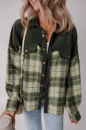 Mega Hot Offer Snap Down Collared Neck Plaid Shacket