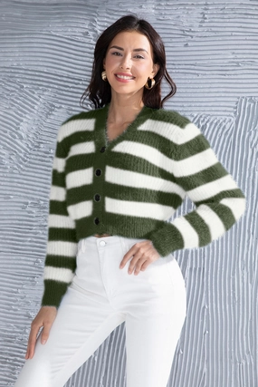 Online Exclusive Savings Striped Button Up Cropped Cardigan