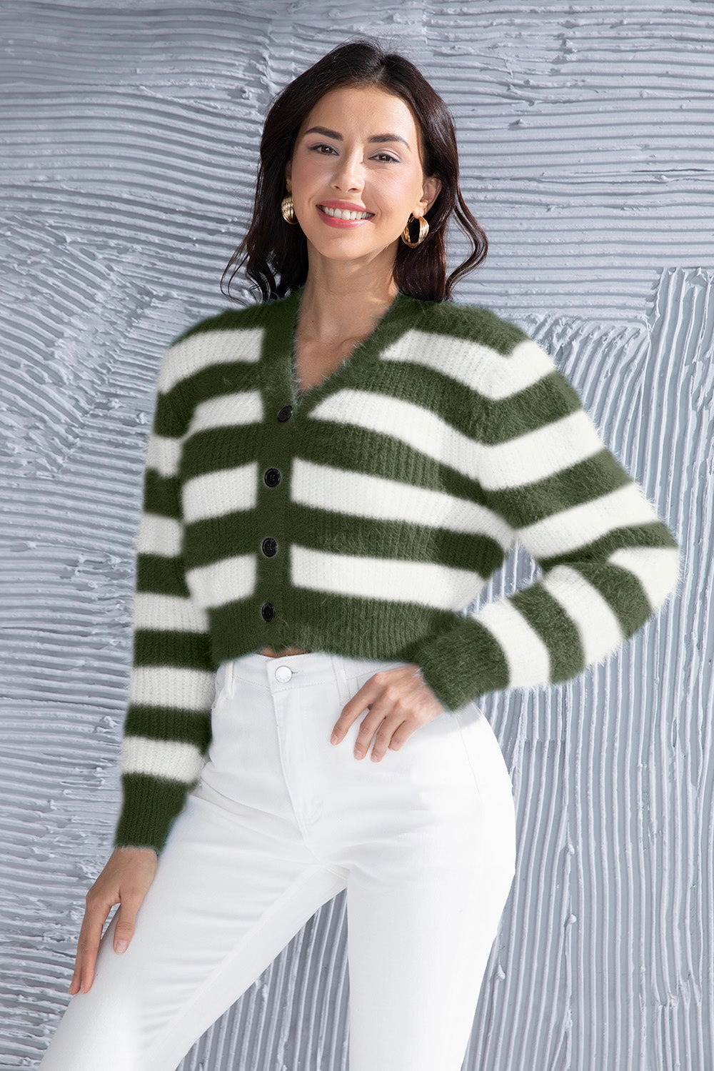 Online Exclusive Savings Striped Button Up Cropped Cardigan