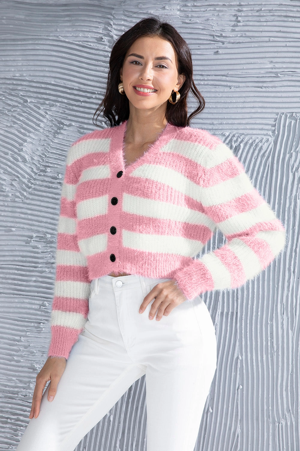 Clearance Event Today Special Price Today Striped Button Up Cropped Cardigan