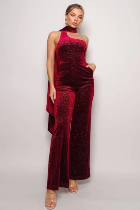 Today Only Savings Scarf Top Glitter Velvet Jumpsuit