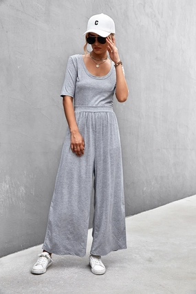 Hot Pick Online Scoop Neck Half Sleeve Wide Leg Jumpsuit
