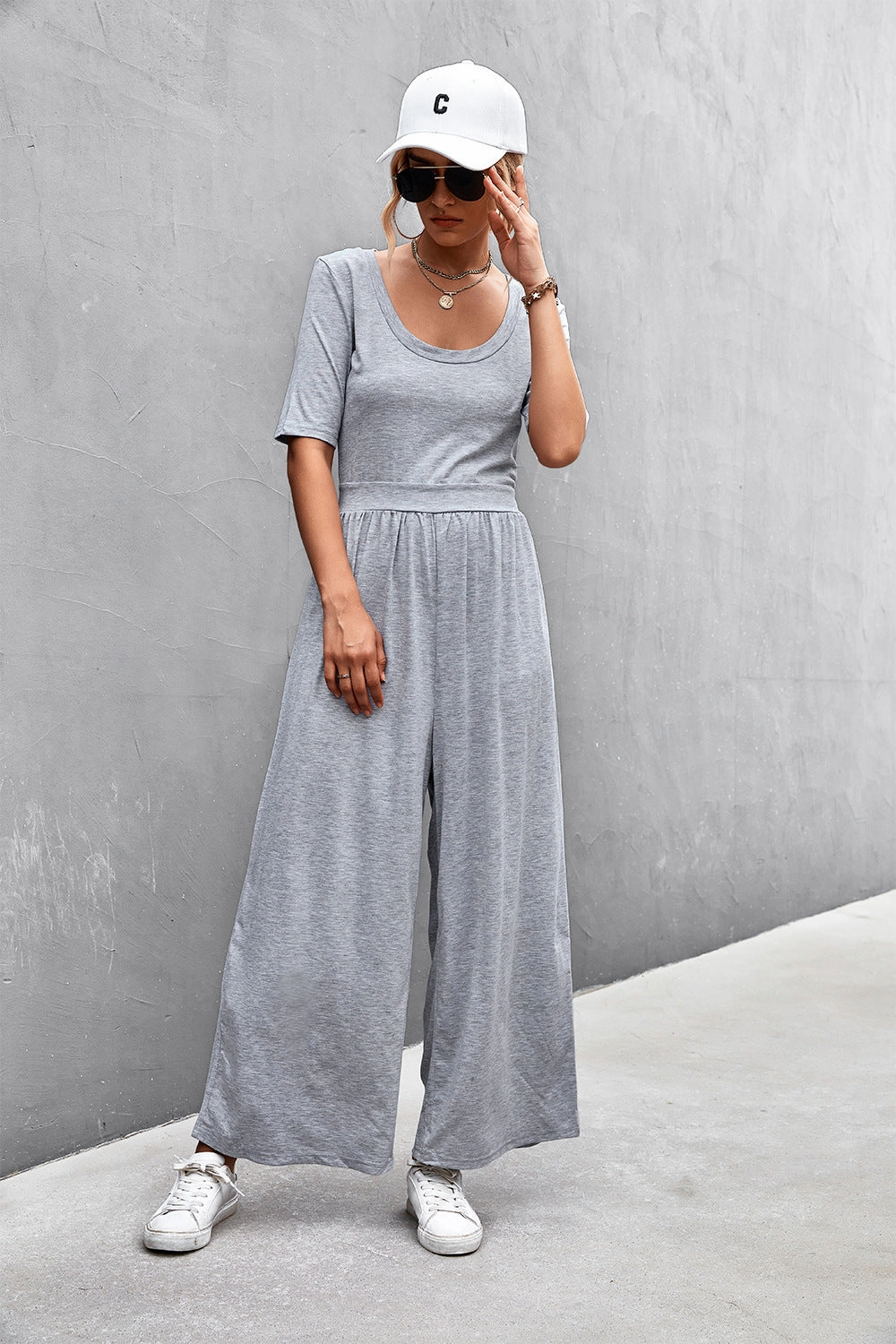 Scoop Neck Half Sleeve Wide Leg Jumpsuit Weekend Specials Best Deal Online