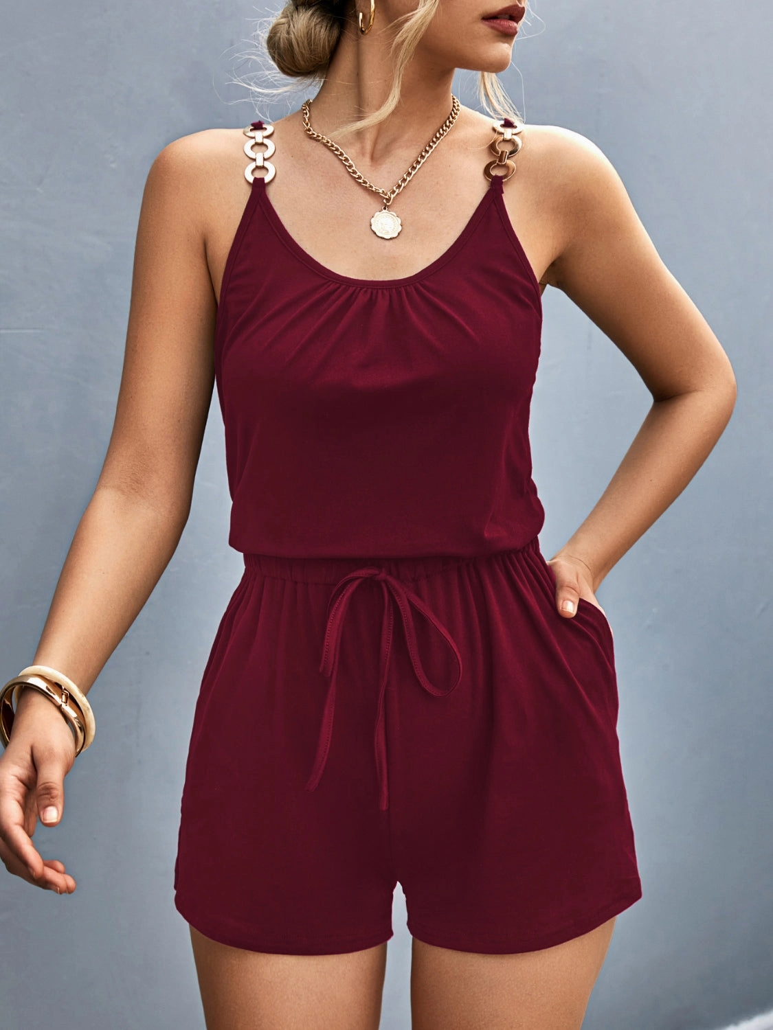 Scoop Neck Romper With Pockets Surprise Offer Now Sweet Deal Today