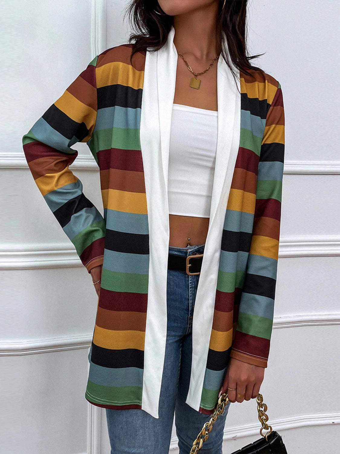 Shiny Color Block Open Front Cardigan Exclusive Hot Pick Dont Miss Big Savings