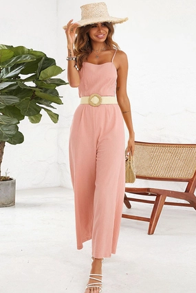 Dont Wait Save Todays Best Deal Shiny Cutout Spaghetti Strap Tie Back Wide Leg Jumpsuit