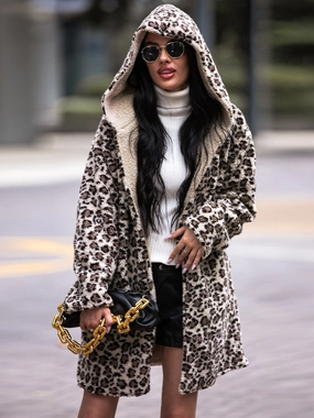 Today Only Hot Pick Shiny Leopard Print Hooded Teddy Coat