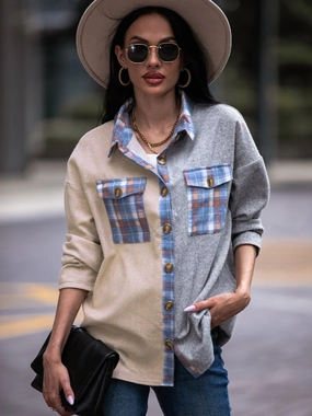 Last Chance Steal Shiny Plaid Contrast Drop Shoulder Shacket