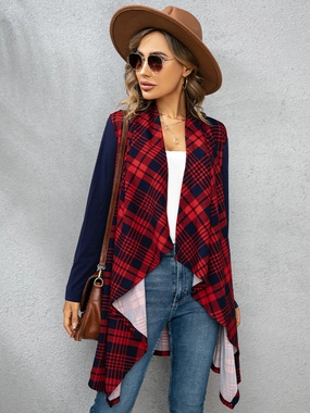 Clearance Event Today Shiny Plaid Open Front Cardigan