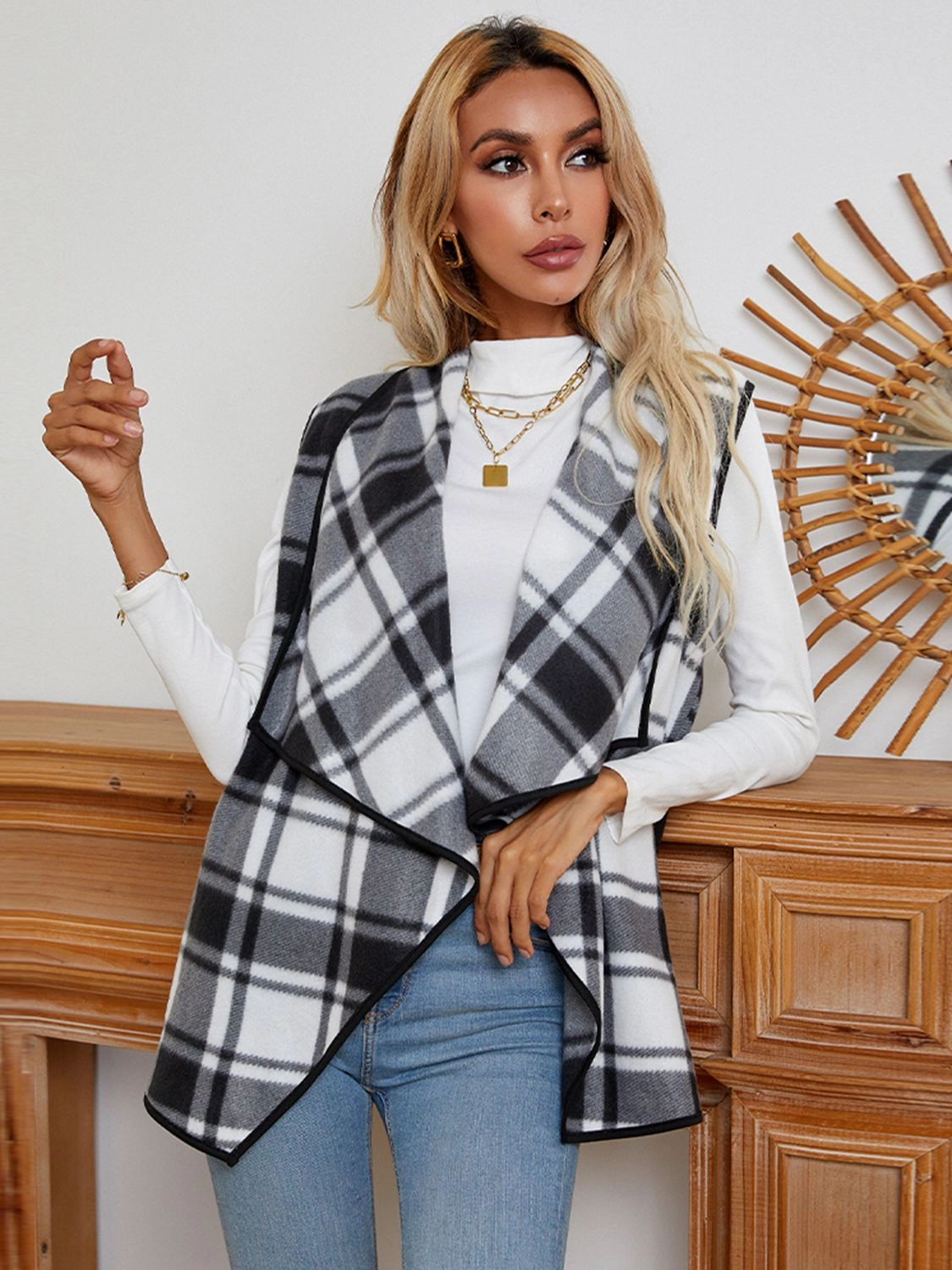 Limited Stock Offer Big Savings Event Shiny Plaid Open Front Vest