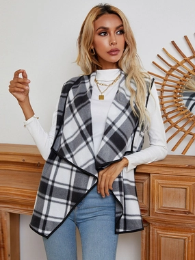 Limited Stock Offer Big Savings Event Shiny Plaid Open Front Vest