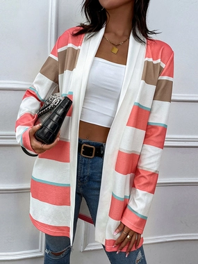 Special Price Today Today Only Hot Pick Shiny Striped Open Front Longline Cardigan