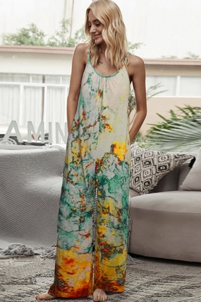 Shiny Tie-Dye Spaghetti Strap Jumpsuit With Pockets Dont Miss This Offer